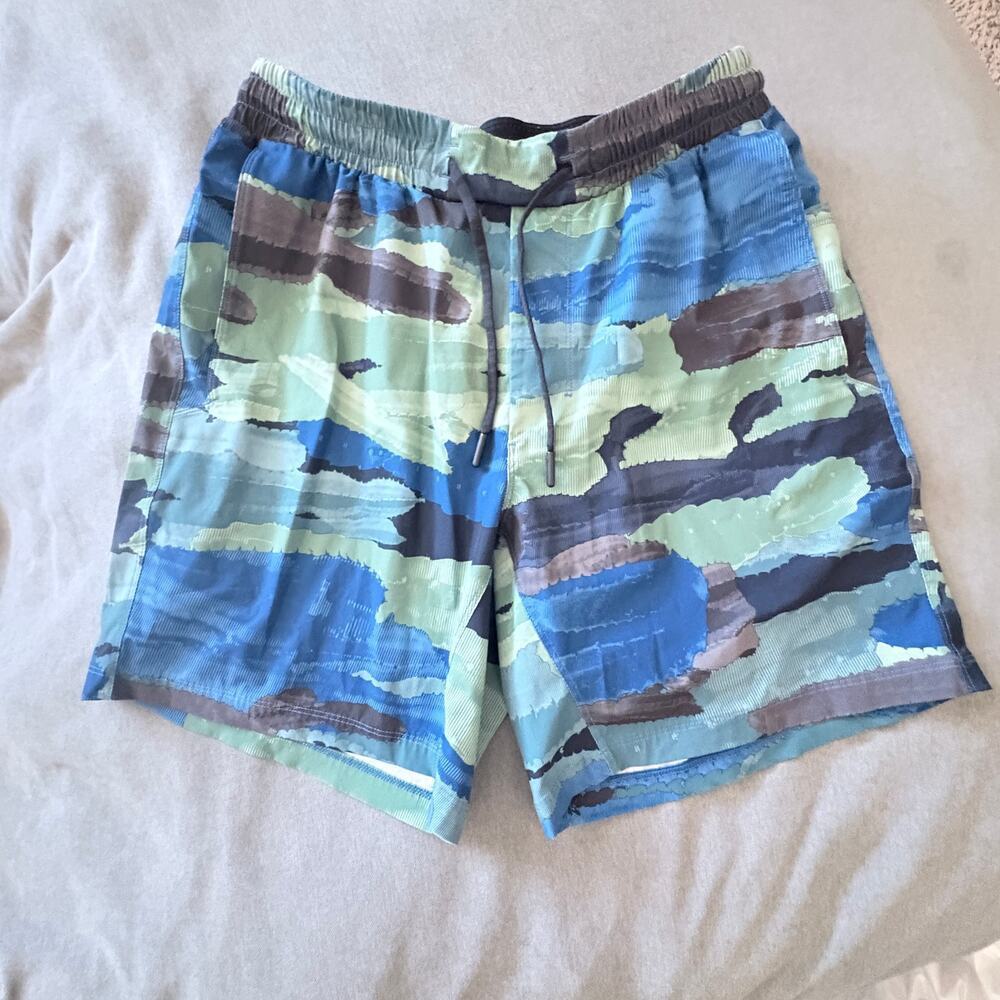 Lululemon Mens Shorts Blue Green Print M Athletic Lined Workout